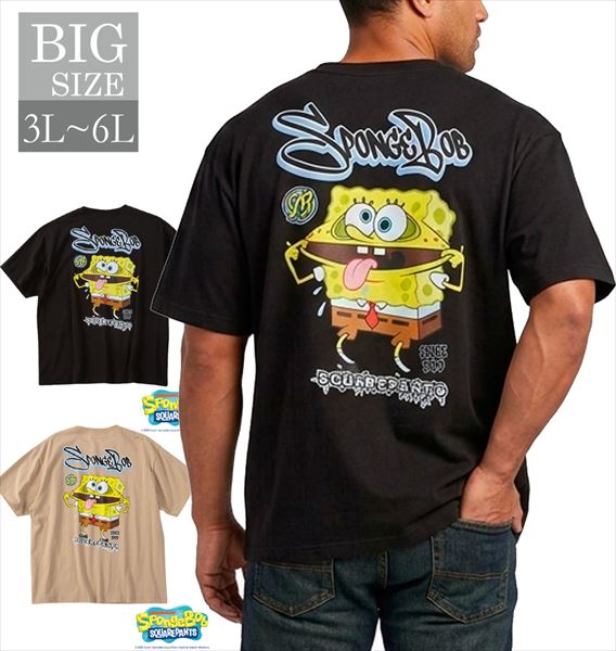 乐天商城 - スポンジボブ 半袖Tシャツ メンズ 大きいサイズ 綿100％ キャラクターTシャツ プリントTシャツ 男 かっこいい 服 C080310-07
