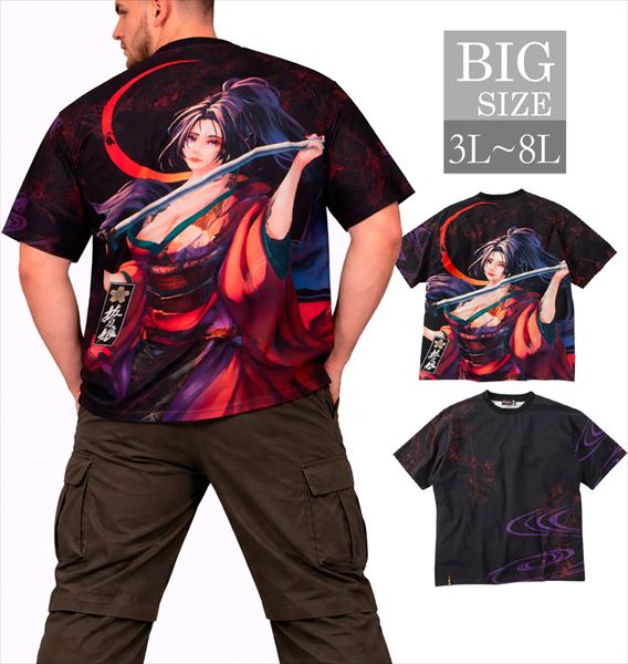 乐天商城 - 絡繰魂 抜刀娘 半袖Tシャツ メンズ 穂乃花 和柄 桜 プリントTシャツ 大きいサイズ 男 かっこいい 服 C080312-04