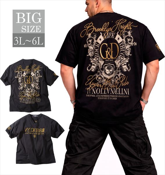 乐天商城 - GLADIATE Vネック半袖Tシャツ メンズ 刺繍 プリント ストレッチ 大きいサイズ 男 かっこいい 服 C080312-07