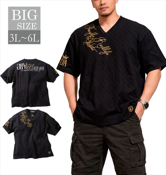 乐天商城 - GLADIATE Vネック半袖Tシャツ メンズ 刺繍 ジャガード 大きいサイズ 男 かっこいい 服 C080312-08