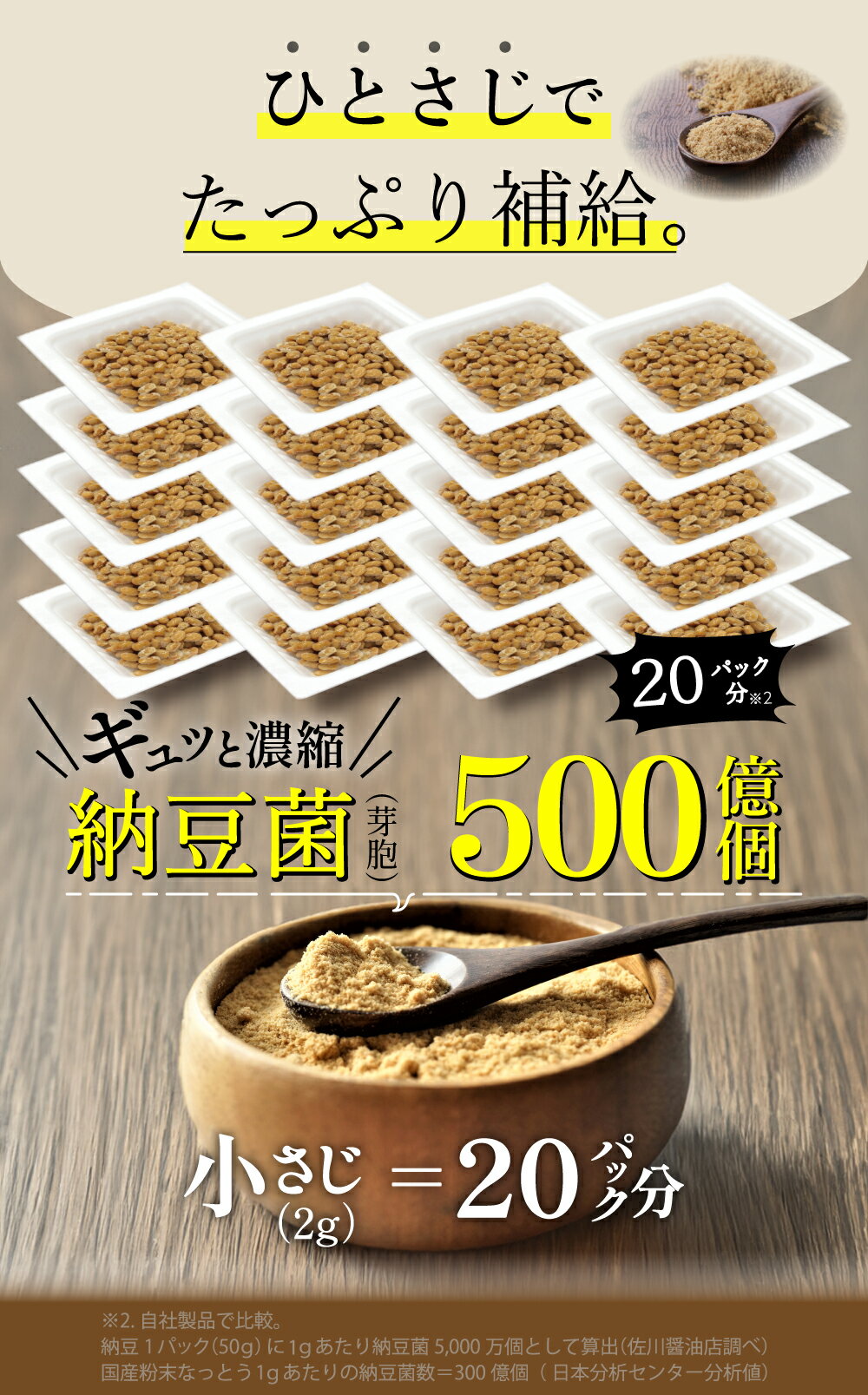 【あらびき 粉末なっとう】100g◎小さじ1杯（20パック分）500億個で菌活！◎無添加 粉なっとう・国産大豆・災害時の備蓄用納豆に！- 3