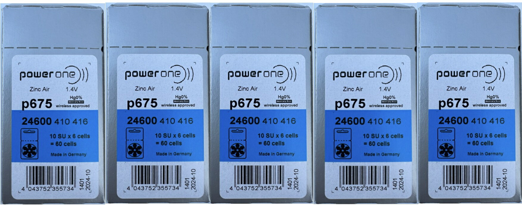 水銀0 補聴器用電池 パワーワンp675(PR44)50枚セット 更に2枚プレゼント付! 青色 補聴器 送料無料