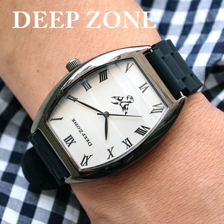 楽天Groovies腕時計 ブレスウォッチ ラバーブレス Deep Zone ラウンドケース ジルコニア シルバーフェイス リリィコンチョ 専用ボックスあり #669-13 ◆ ラバー ゴム 彼氏 父親 プレゼント ギフト メンズバッグ ◆