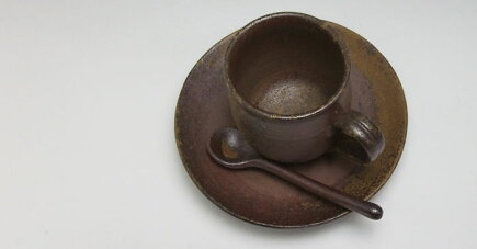 コーヒーセットコーヒーカップ珈琲碗皿ペアセット送料無料備前焼組珈琲セット(胡麻スプーン付