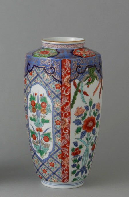 有田焼 8寸肩角花瓶 鳳凰草花 Y220-W