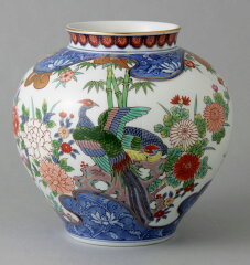 有田焼7寸明型花瓶波割花鳥送料無料Y233-W
