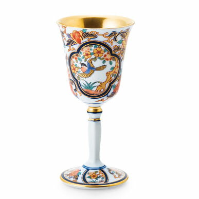 其泉窯 有田焼 染錦二方木甲花鳥文 ワインカップ(大)| おしゃれ ワイングラス 陶器 日本製 ギフト プレゼント 贈答品
