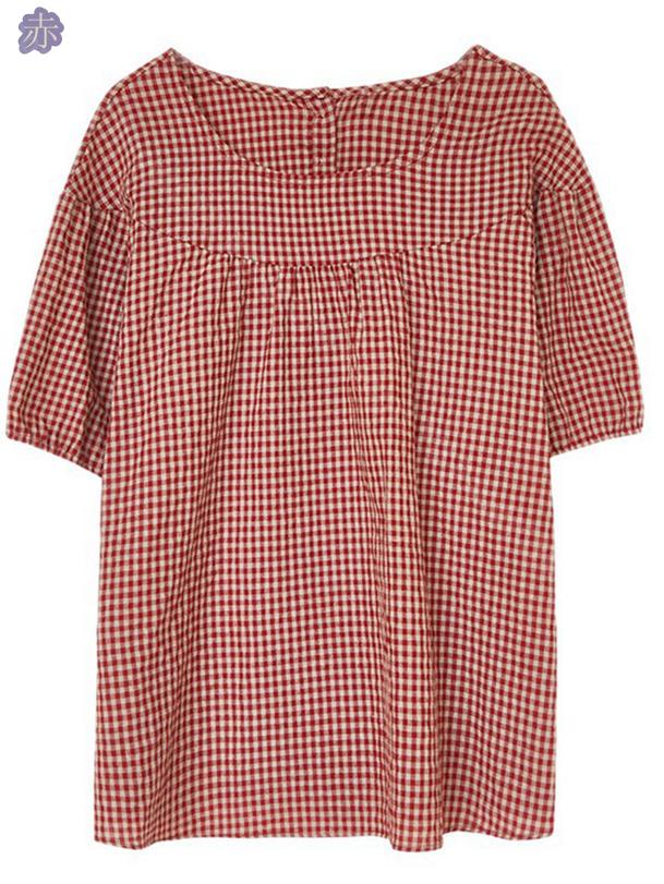 tシャツ カットソー 丸ネック 半袖 トップス レディース インナー きれいめ 夏 Tシャツ ゆったり 薄手 綿麻 チェック柄 カジュアル シンプル オシャレ お出掛け 痩せ感 大きいサイズ オーバーサイズ リネン おしゃれ RaogtCYU
