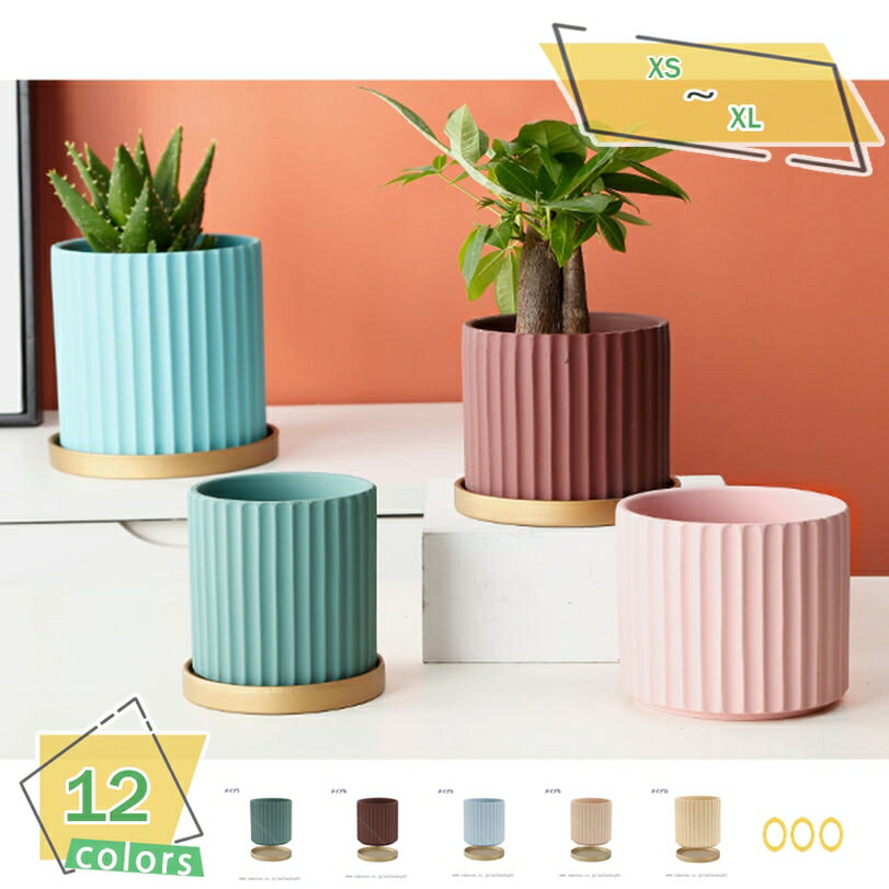 777円OFFクーポン サボテン鉢 セラミック製 プランター クリエイティブ 縦縞 鉢植え 底穴付き トレイ付..