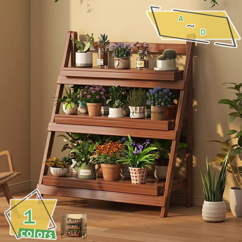 1000円OFFクーポン ガーデンラック プランターラック 3段 折り畳み 花置き棚 天然木製 鉢植え置き 大容量 防腐処理 植木鉢スタンド 組立不要 折りたたみ棚 風通しいい 根腐れ防止 植物 棚 多機能 観葉植物 園芸ラック 玄関 ベランダ 庭 室内 屋外兼用 RaogtCYU