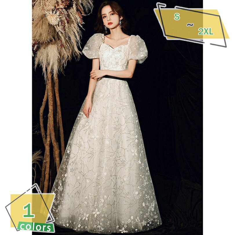 2000円OFFクーポン ドレス ロング丈 フォマールドレス 蝶結び 華美さ ウェディング きれいめ キャバ リボン イブニングドレス 花嫁 スクエアネック ジッパー 体型カバー スパンコール パーティードレス 花柄 イブニング ウェディングドレス RaogtCYU