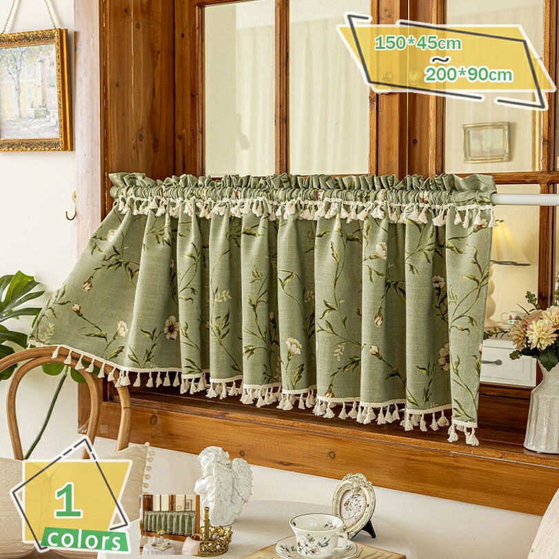 カフェカーテン 花柄 かわいい 春 夏 おしゃれ カーテン きれい 北欧風 姫系 シンプル 小窓 用 目隠し 間仕切り 暖簾 キッチン 洗面所 カフェ屋 喫茶店 デコレーション ハーフカーテン インテリア 装飾カーテン RaogtCYU