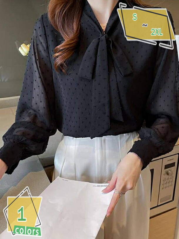 長袖 トップス ブラウス ボリューム袖 レディース シャツ リボン付き かわいい おしゃれ シフォンブラウス ドット柄 通勤 オフィス 大きいサイズ ボウタイブラウス フォーマル 入学式 卒業式 事務服 OL 母の日 プレゼント RaogtCYU