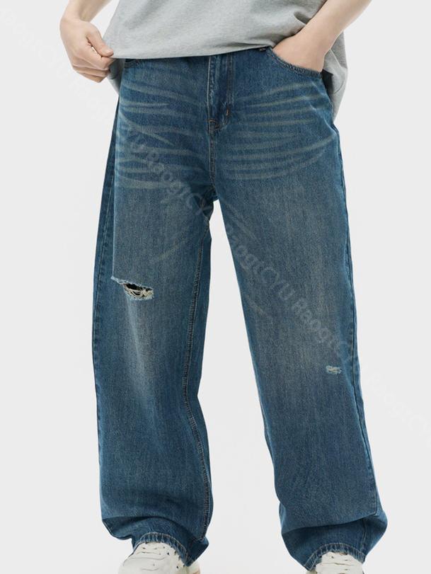 1000円OFFクーポン ワイドパンツ メンズ デニム ストリート ゆったり ダメージ 無地 ロングパンツ 長ズボン Gパンツ おしゃれ カッコイイ ボトムス ウォッシュ RaogtCYU