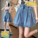 1000円OFFクーポン ワイドパンツ レディース デニムパンツ ショートパンツ デニムパンツ 短パン パンツ カジュアルパンツ パンツ ボトムス ハイウェスト ウェストゴム ショート丈 リボン付き ポケット付き 体型カバー 通勤 シンプル 夏 RaogtCYU