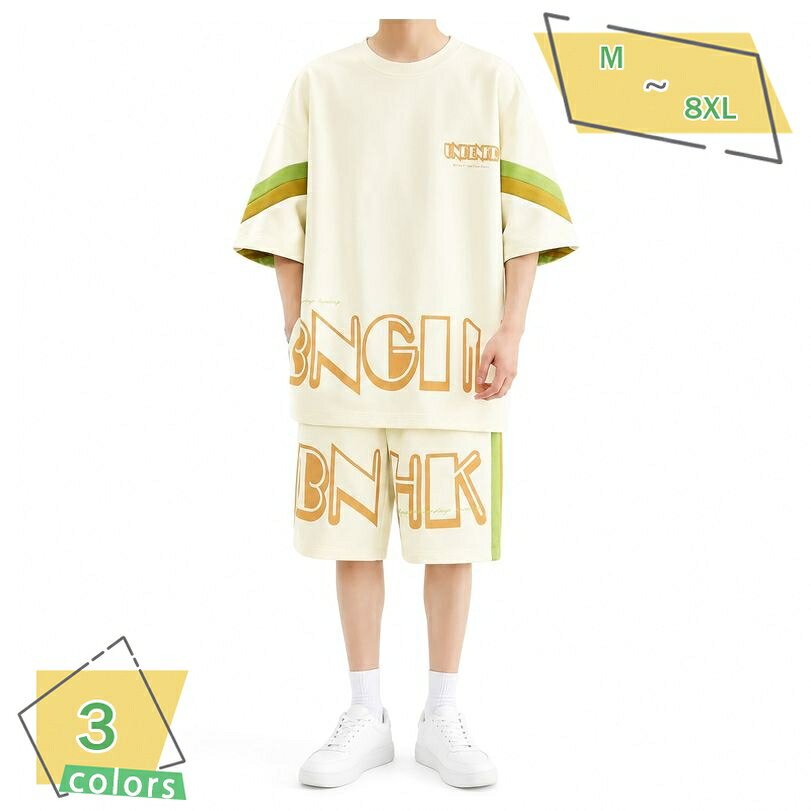 500円OFFクーポン メンズ セットアップ ゆったり 体型カバー 夏服 半袖 ハーフパンツ 上下セット ビッグシルエット オーバーサイズ カジュアル 丸首 スウェット 部屋着 ルームウェア ワンマイル RaogtCYU