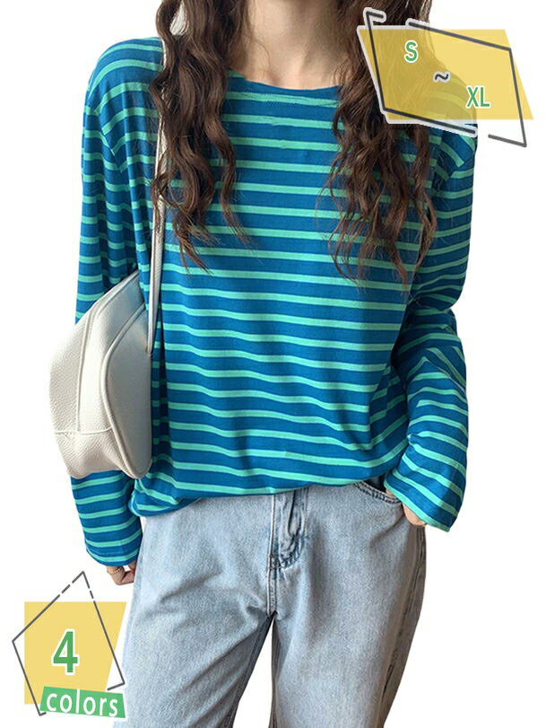 777円OFFクーポン tシャツ レディース 長袖 綿 ボーダー トップス クルーネック カジュアル 快適 可愛い 春 秋 冬 ゆったり 多用途 ストライプ インナー 丸首 オーバーサイズ 着痩せ カットソー 無地 インナーシャツ 重ね着 部屋着 日常 RaogtCYU