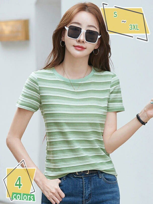 777円OFFクーポン Tシャツ レディース 半袖 トップス 無地 薄手 春夏 クルーネック スリムフィット カットソー 着やせ効果 tシャツ ボーダー柄 カラフル 韓国風 可愛い 原宿系 ショート丈 ダンス 大きいサイズ カジュアル ストライプ 上着 RaogtCYU