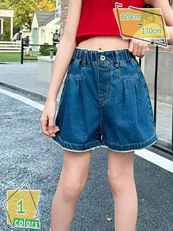 ショートパンツ デニム 夏着 女の子 キッズ 短パン 半ズボン ウエストゴム ショーツ デニム イージーパ..