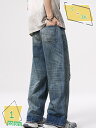 1000円OFFクーポン メンズ デニムパンツ ダメージ クラッシュ デニム ジーンズ ワイド デニム かっこいい おしゃれ ストリート系 カジュアル 春 夏 コーデ RaogtCYU