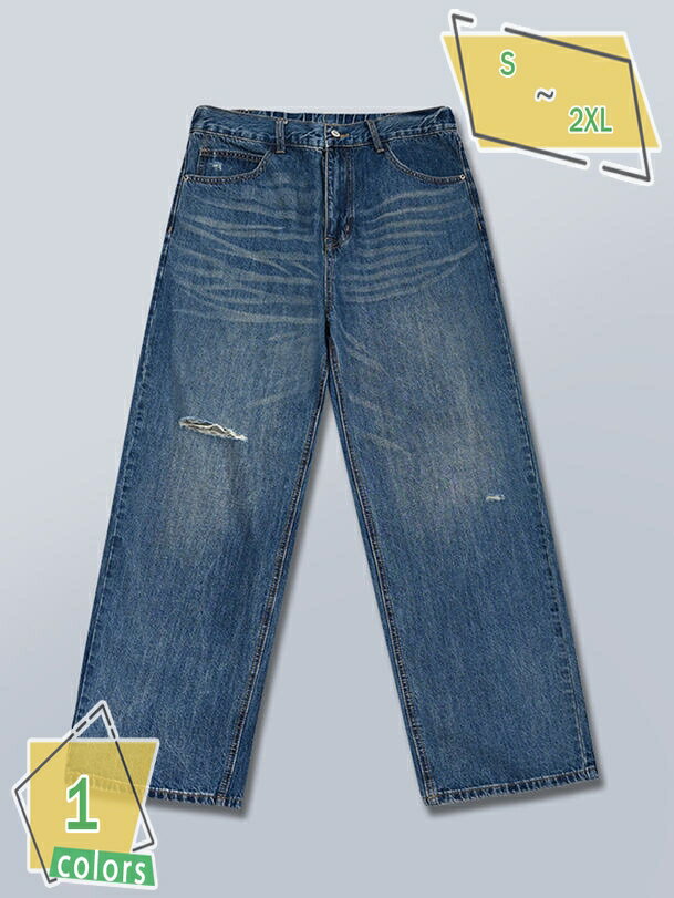 デニムパンツ ワイドパンツ メンズ ウォッシュ デニム ボトムス ズボン アメカジ 大人カジュアル ストレート ワーク ヴィンテージ 春 夏 秋 RaogtCYU