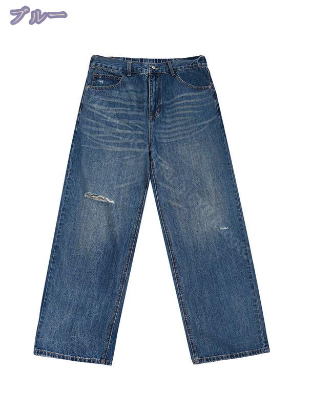 デニムパンツ ワイドパンツ メンズ ウォッシュ デニム ボトムス ズボン アメカジ 大人カジュアル ストレート ワーク ヴィンテージ 春 夏 秋 RaogtCYU