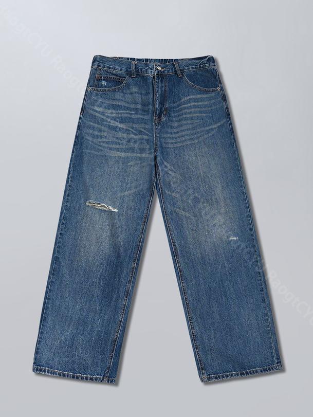 デニムパンツ ワイドパンツ メンズ ウォッシュ デニム ボトムス ズボン アメカジ 大人カジュアル ストレート ワーク ヴィンテージ 春 夏 秋 RaogtCYU