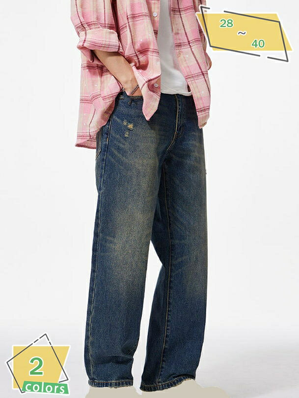 Cropped Pants - ジーパン メンズ 春秋冬 ジーパン バギーデニム スリム ストレート ゆったり カジュアル ストレート デニムパンツ RaogtCYU