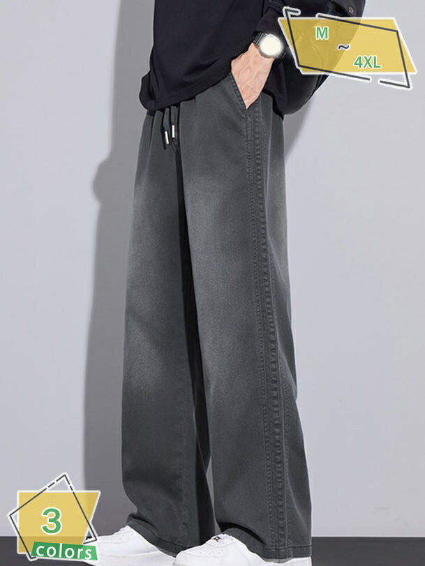 500円OFFクーポン イージーパンツ デニム パンツ メンズ ワイド 長ズボン 大人 お洒落 リラックス ウエストゴム ゆったり カジュアル アメカジ RaogtCYU