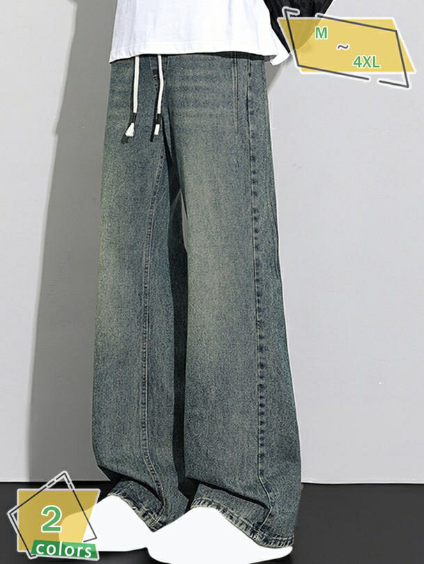 1000円OFFクーポン ウエストゴム デニム イージーパンツ ジーンズ ワイドパンツ ジーパン ルーズ ストレート ゆったり ウォッシュ加工 ジーパン RaogtCYU