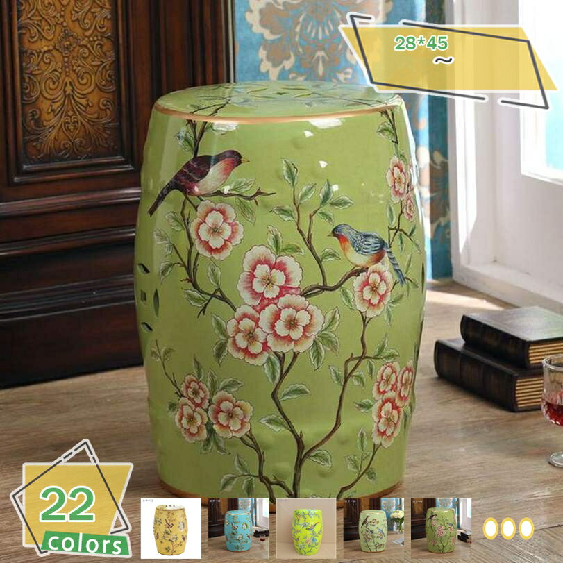 1000円OFFクーポン 陶器製 シノワズリスツール 高さ45cm 花台 スツール おしゃれ 上品 花柄 椅子 庭 ガーデン 陶器 アジアン家具 和 シノワズリ 丸型 円柱 錆びない 玄関 ガーデニング バルコニー ベランダ エントランス 屋外 北欧 腰掛け 幅28 ×奥行28×高さ45cm RaogtCYU