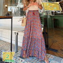 スカート 春秋 エスニックフラワー柄 やわらか 大人女子 プリーツ フレア スカート ウエストゴム 縦長効果 ミモレ丈 ロング 大人 綺麗 可愛い カジュアル ...