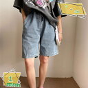 1600円OFFクーポン ゆったり デニム ハーフパンツ レディース 夏 ハイウエスト ウエストゴム 5分丈 ワイドパンツ 女性 森ガール ショートパンツ 短パ...