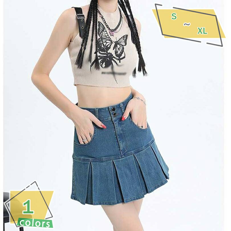 500円OFFクーポン デニムスカート レディース プリーツスカート 春 夏 ファッション 原宿系 スリム Aライン フリル プリーツスカート デニム ミニ ショート丈 Aライン ゆったり 大きいサイズ 美脚 小尻 カジュアル 着痩せ ショートスカート RaogtCYU