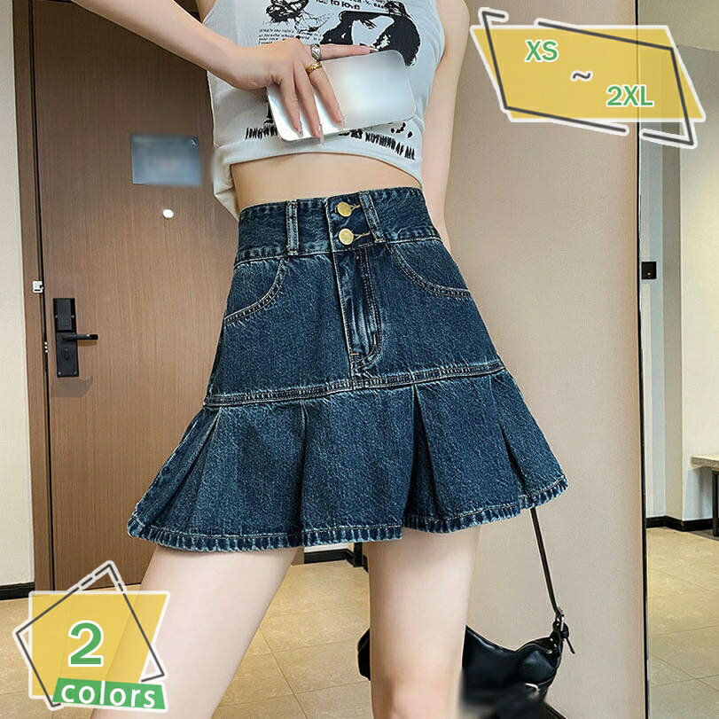 デニム プリーツスカート レディース Aライン デニム スカート 春夏 ハイウエスト 美脚 小尻 脚長 スカート 飲み会 旅行 買い物 普段着 ポケット付き ショートスカート ひざ丈 台形 キュロット デニムスカート ミニスカート RaogtCYU