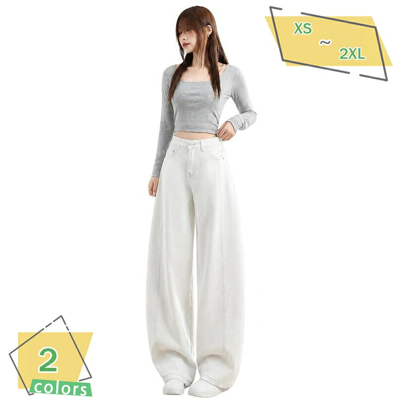 レディース 体型カバー ジーンズ カーブパンツ デニム コクーンシルエット ワイド ゆったりサイズ 着痩せ すっきり見え 大人 カジュアル デイリー お出かけ 通学 旅行 RaogtCYU
