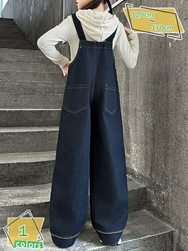 サロペット オーバーオール キッズ 女の子 パンツ ジュニアサロペット デニム 子供服 ボトムス ロング..