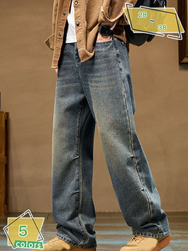 777円OFFクーポン ウォッシュ ストレートジーンズ パンツ ジーンズ デニム ストレート ワイド デニムパンツ ジーンズ ジーパン メンズ 男性 紳士 RaogtCYU