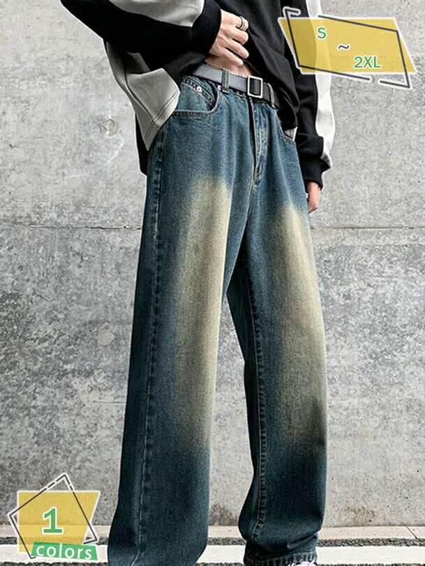 500円OFFクーポン メンズ デニム ストレートパンツ ワイドデニム ゆったり ロングパンツ ジーパン ジーンズ ストレッチ カジュアル お洒落 ボトム RaogtCYU