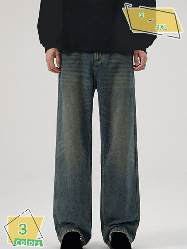 500円OFFクーポン ジーンズ メンズ ワイド デニムパンツ ズボン ゆったり ルーズ ジーパン リラックスパンツ 体型カバー カジュアル シンプル オシャレ RaogtCYU