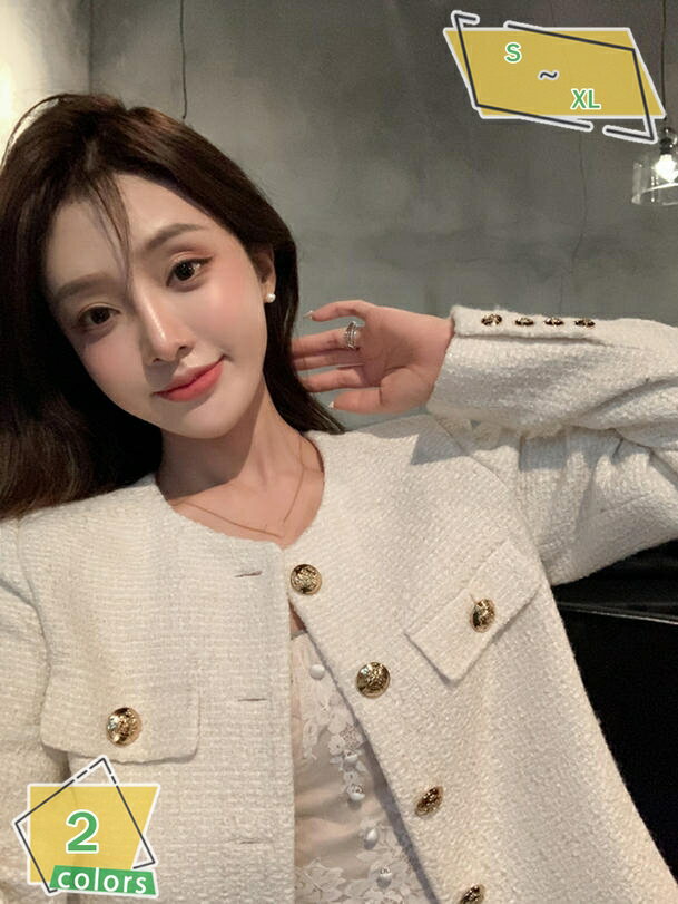 レディース ノーカラージャケット ツイードジャケット ジャケット トップス カーディガン アウター 長袖 ショート丈 おしゃれ ダブルブレスト 上品 レトロ 着痩せ 通学 ツイードコート 通勤 入学式 入園式 卒園式 春秋冬 RaogtCYU