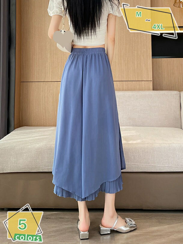 楽天サイバーショップ01500円OFFクーポン ふんわり 薄手 シフォン 花柄 八分丈 プリーツ ワイドパンツ シフォン スカンツ シフォンパンツ ガウチョパンツ スカーチョ スカート 9分丈 ロング丈 きれいめ ゆったり サラサラ 涼しい 春夏 夏 ロングパンツ レディース RaogtCYU