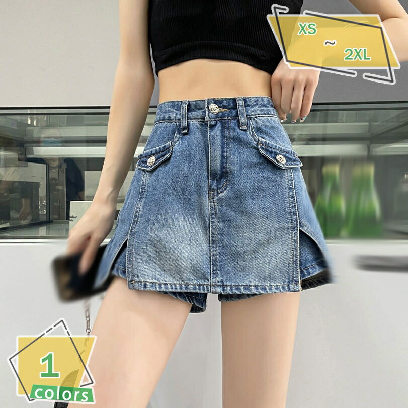 760円OFFクーポン レディース デニム ショートパンツ ハイウエスト 膝上丈 キュロット ショー