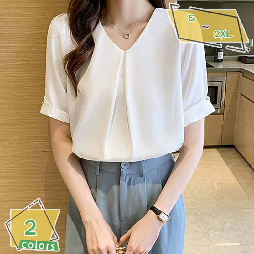 ブラウス 半袖 オフィス スーツ vネック カットソー レディース スーツインナー トップス 半袖 トップス 大きいサイズ フォーマル シフォン 白 きれいめ カジュアル 母 ママ 入学式 ビジネス 春夏 かわいい 通勤シャツ RaogtCYU