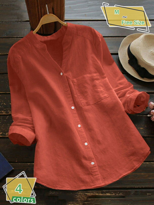 レディース シャツ ブラウス 綿麻シャツ ラペル 無地 ボタン 長袖 春シャツ ホワイト 綿麻100 リネン 2way カジュアル シンプル ポケット ロングシャツ ゆったり 春 秋 普段着 綿麻ブラウス 長袖シャツ RaogtCYU