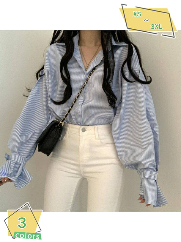 綿ブラウス ブラウス シャツ トップス レディース 長袖 コットン ボタン ラペル ストライプ カジュアル 女性らしい ロング丈 かわいい 通気 シンプル デザイン 普段着 春ブラウス シャツ 秋 可愛い 着痩せ 通学 通勤 RaogtCYU