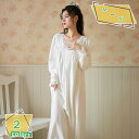 760円OFFクーポン ルームウェア ワンピース 長袖 ロング丈 ネグリジェ 姫系 Vネック レース切り替え 可愛い プリンセス ゆったり 快適 部屋着 おしゃ...