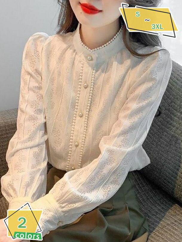 半袖 レディース レース ブラウス 襟付 大きいサイズ 総レース トップス シャツ 白 韓国 かわいい Uネック 透かし編み 薄手 ゆったり 刺繍 小花 おしゃれ バルーンスリーブ 重ね着 エレガント 春 夏 着痩せ フォーマル RaogtCYU