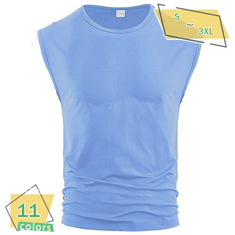 500円OFFクーポン タンクトップ メンズ ノースリーブ 夏服 体型カバー ゆったり tシャツ 無地 クルーネック カジュアル トップス インナー 重ね着 大きいサイズ 夏 涼しい 快適 カットソー スポーツ トレーニング 部屋着 シンプル RaogtCYU