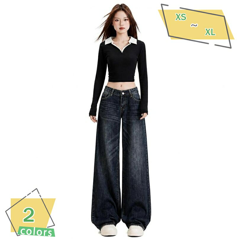 500円OFFクーポン デニムパンツ レディース 着痩せ 体型カバー ワイドパンツ ストレート ジーンズ ゆったり ハイウエスト 美脚 脚長 カジュアル レトロ ヴィンテージ風 春 夏 秋 冬 大きいサイズ 通学 通勤 お出かけ RaogtCYU